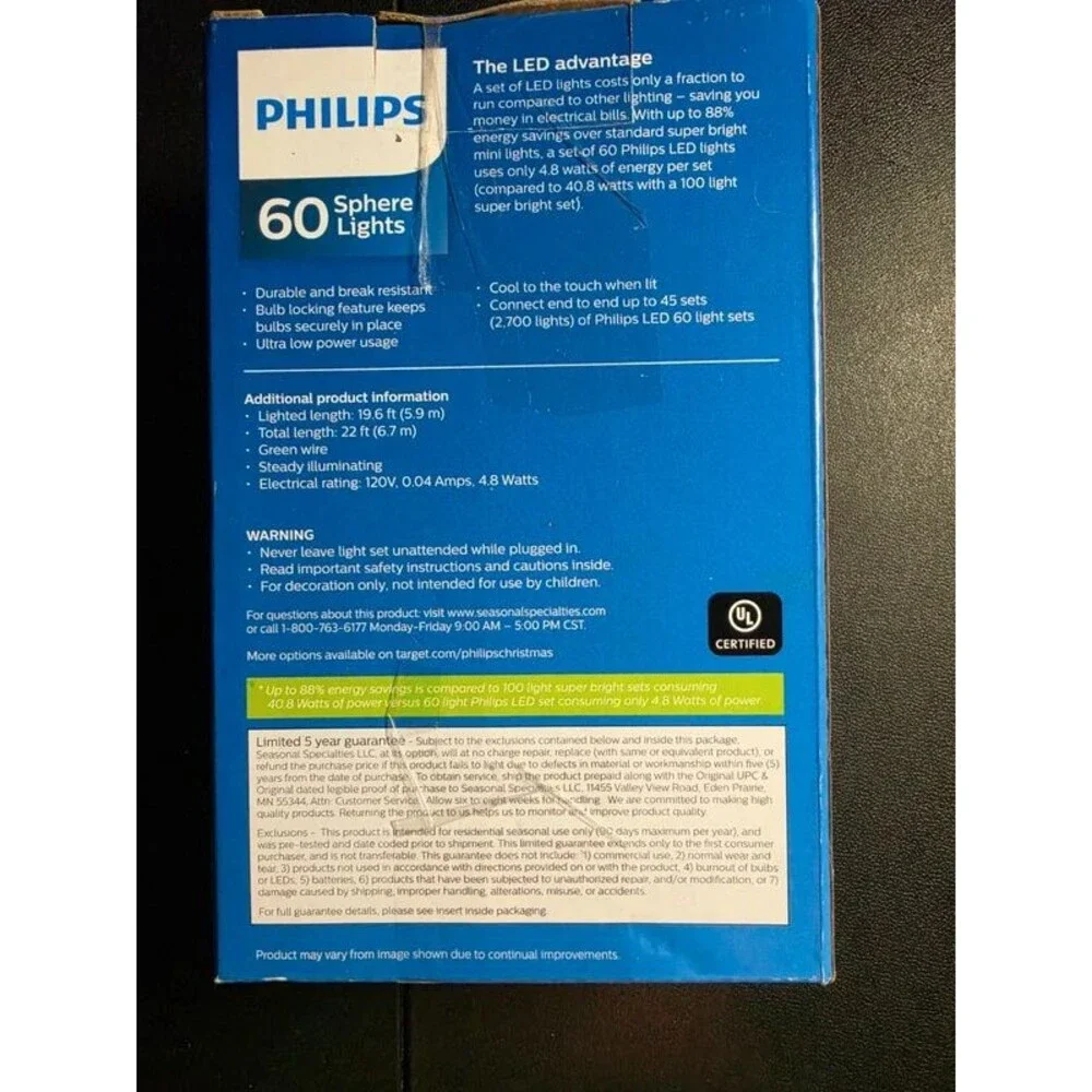 Philips 60 Red LED Sphere Christmas Lights 19.6 Ft Indoor Outdoor Open Box
